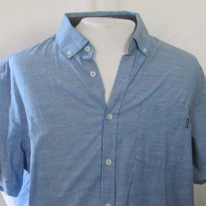 NWT Hurley Light Blue Short Sleeve Slub Button-Down Size Large 100% Cotton